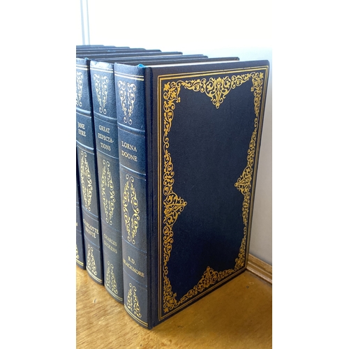 215 - Collection of classic novels in decorative blue hardcover with gold detailing, featuring works by Br... 