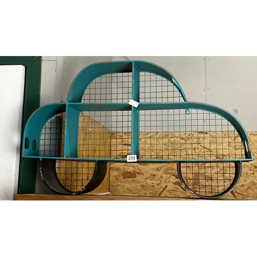 233 - Car shaped wall shelving.  Measuring 55x92cm.