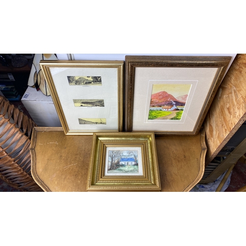 235 - Collection of three framed artworks: landscape illustrations of Cushendall, Benmore, and Waterfoot b... 