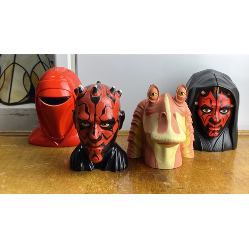 273 - Collection of 4 Star Wars busts, to include Darth Maul, Jar Jar Binks & an Imperial Guard.