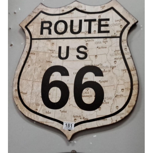 181 - Metal sign with a Route 66 vintage style and a map background.