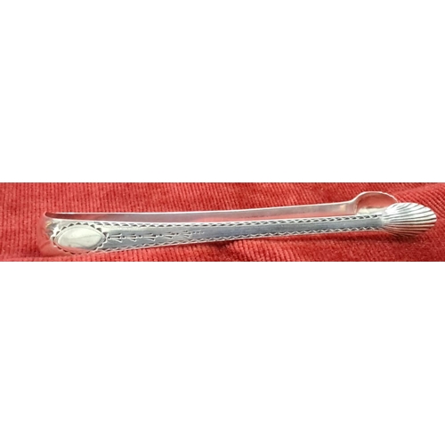 505 - Georgian Irish bright cut silver tongs, Dublin circa 1790, Silversmith John Osborne, 42g.