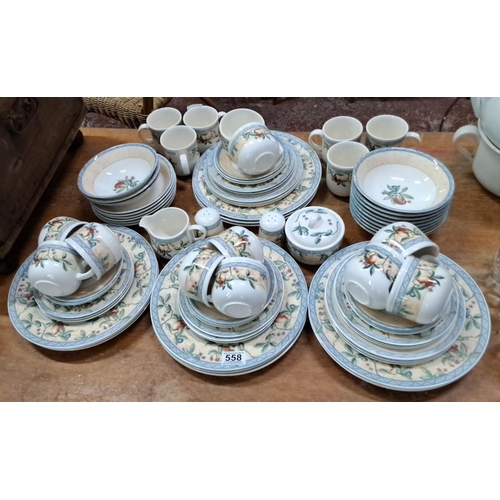 558 - Johnson Brothers English dinnerware set features a floral pattern. The set includes plates, bowls, c... 