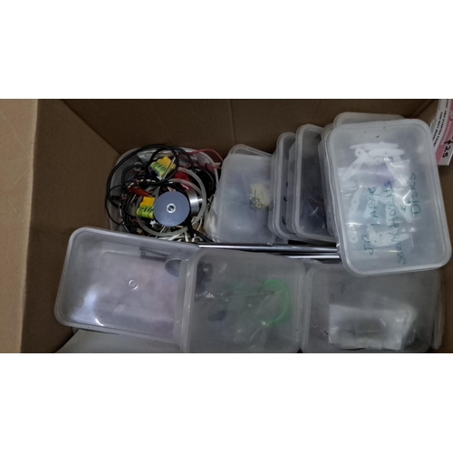 570 - Box of assorted electronic components and accessories, including cables, connectors, and fixings. Co... 