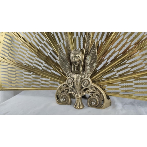 417 - Vintage Brass fireplace screen, features a peacock and filigree design.  Measuring 45cm in height.