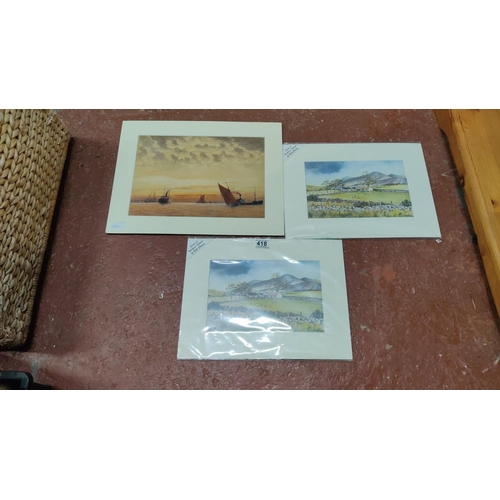 418 - Two prints of Northern Ireland landscapes by Beth Cheney, depicting serene rural scenes with hills a... 