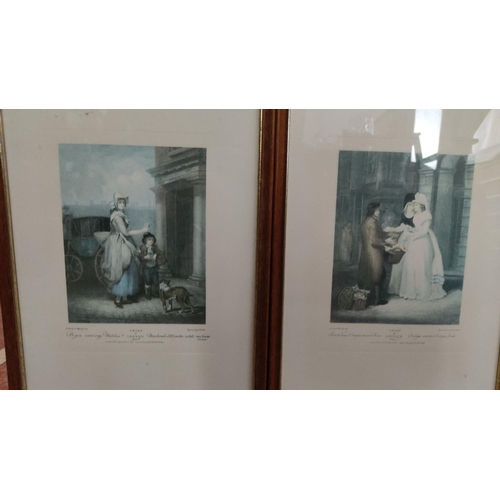 430 - Set of five framed vintage prints features 19th-century street scenes, signed by artist George Cruik... 