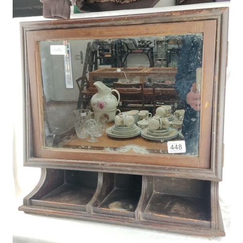 448 - Edwardian mahogany hall mirror with cubby holes features classic design elements and aged glass. Mea... 