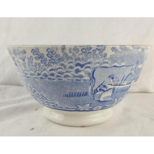 465 - Blue and white ceramic Country bowl featuring a countryside scene with cows and sheep. Intricate flo... 