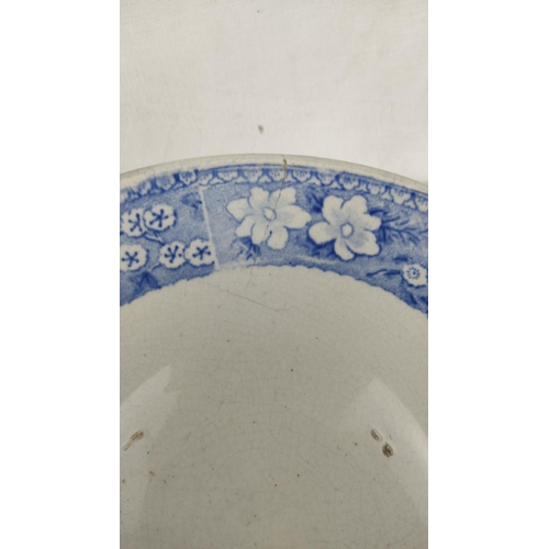 465 - Blue and white ceramic Country bowl featuring a countryside scene with cows and sheep. Intricate flo... 