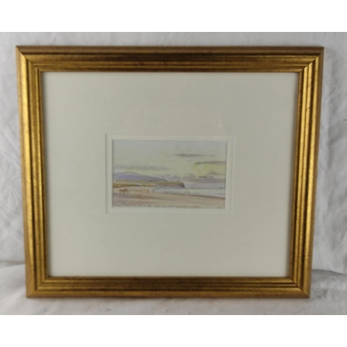 479 - A gilt framed watercolour 'Bright Silver Sunset, Portbalintrae Beach' signed Alymer E Armstrong.