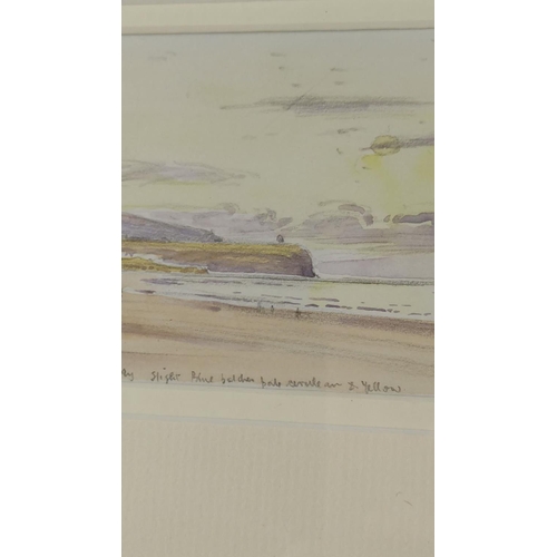 479 - A gilt framed watercolour 'Bright Silver Sunset, Portbalintrae Beach' signed Alymer E Armstrong.