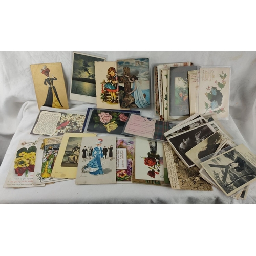 487 - Collection of vintage postcards featuring floral, maritime, and Victorian themes. Includes both colo... 