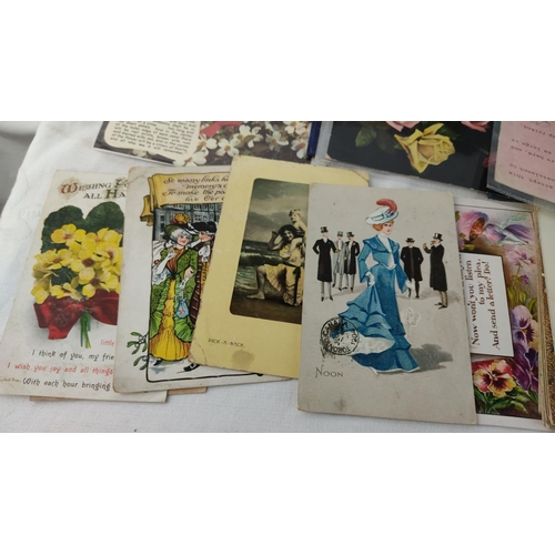 487 - Collection of vintage postcards featuring floral, maritime, and Victorian themes. Includes both colo... 