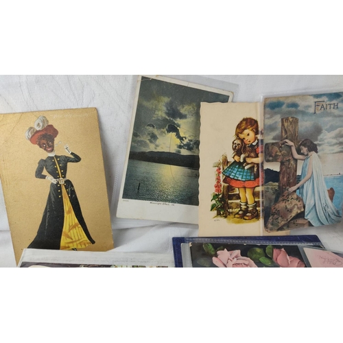 487 - Collection of vintage postcards featuring floral, maritime, and Victorian themes. Includes both colo... 