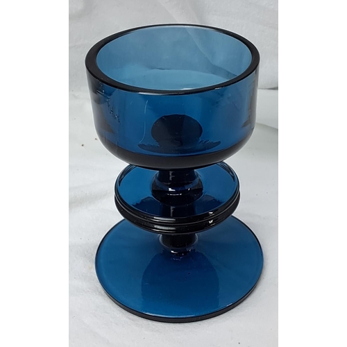 64 - A Mid Century Wedgewood Sheringham glass candlestick in Blue.