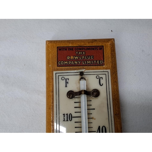 65 - A vintage advertising thermometer, reading, 'With the compliments of the Rawlplug Company Limited'.