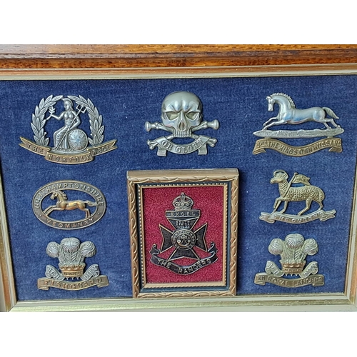 68 - A stunning framed display of Military cap badges.