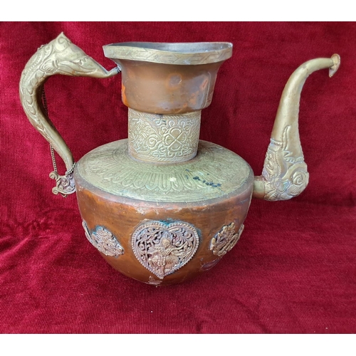 81 - An unusual antique brass & copper teapot (lacking lid)