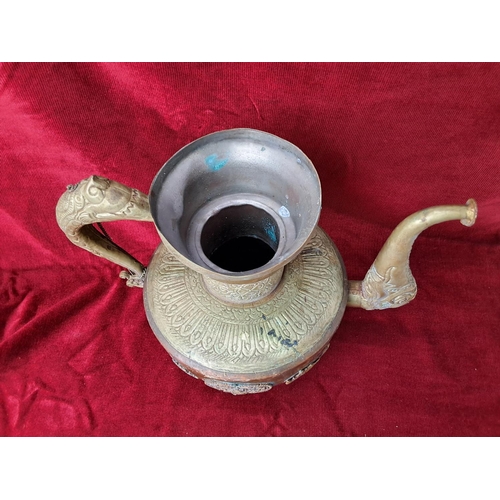 81 - An unusual antique brass & copper teapot (lacking lid)