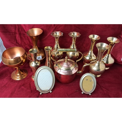 86 - A large collection of brass & copper items.