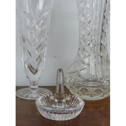 16 - Three pieces of cut glass and crystal to include a footed Waterford crystal vase.