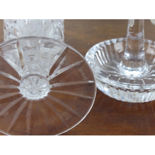 16 - Three pieces of cut glass and crystal to include a footed Waterford crystal vase.