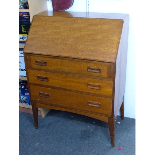 19 - A mid-century teak writing bureau with red leather writing board.