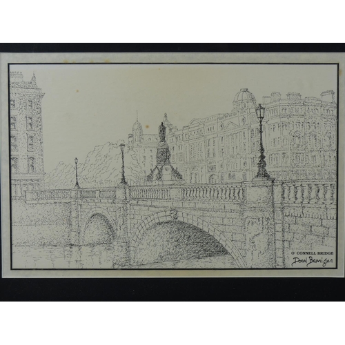 27 - Two framed Irish prints of O'Connell Bridge and Trinity College by Donal Branigan