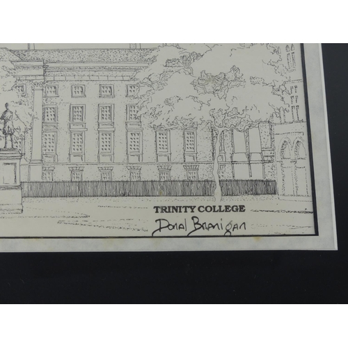 27 - Two framed Irish prints of O'Connell Bridge and Trinity College by Donal Branigan