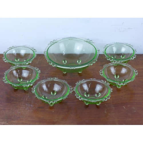 36 - A collection of 1930s green glass dessert bowls.