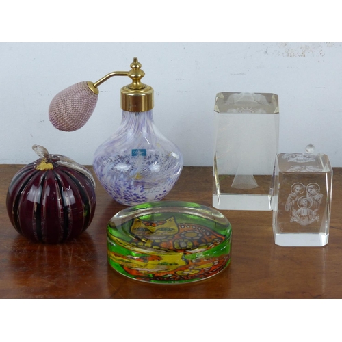 40 - A collection of glass paperweights and a Caithness glass atomiser.