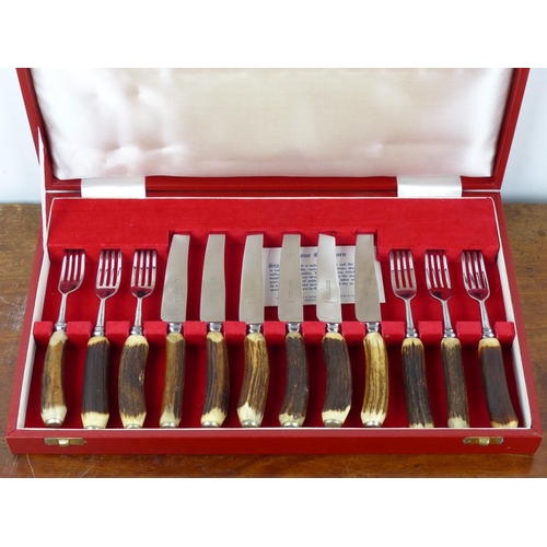 43 - A canteen of antler handled cutlery produced by Cooper Bros and Sons Silversmiths and Cutlers, Sheff... 