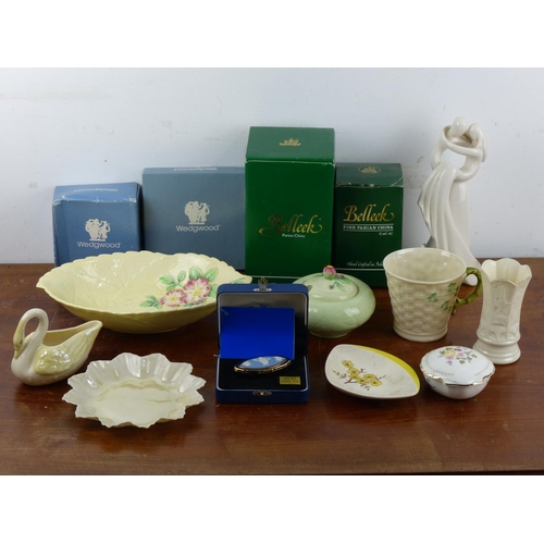 110 - An assortment of various ceramics to include Belleek, Wedgwood & more.