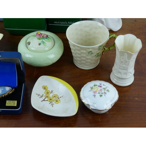 110 - An assortment of various ceramics to include Belleek, Wedgwood & more.