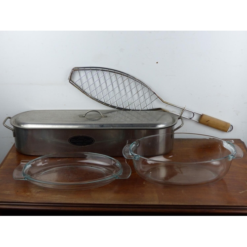 128 - A stainless steel fish kettle & more.