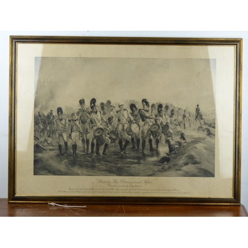 135 - A large framed engraving, 'Steady the Drums & Fifes', 
 from a painting by Lady Butler, measuring 56... 