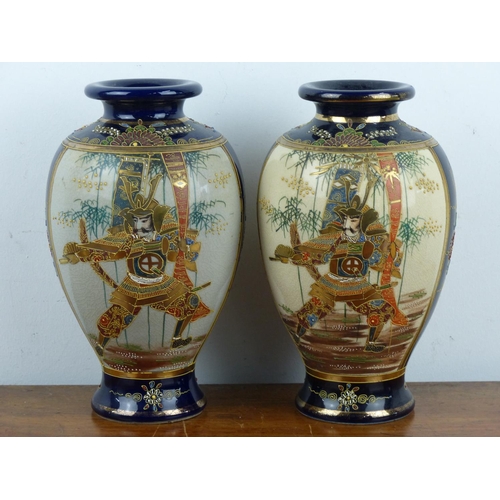 212 - A stunning pair of antique/ 19th Century Japanese Satsuma ware 'Warrior' vases, with hand painted Sa... 