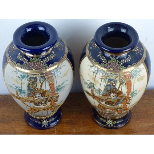 212 - A stunning pair of antique/ 19th Century Japanese Satsuma ware 'Warrior' vases, with hand painted Sa... 