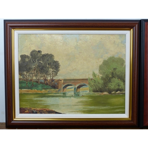 232 - A pair of antique framed paintings.