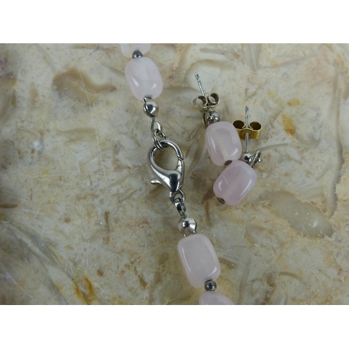 245 - A Rose Quartz necklace & earring set.