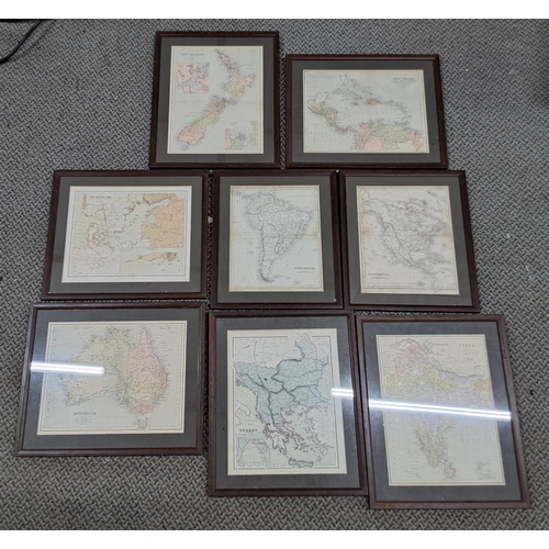 175 - A collection of 8 framed maps, to include Turkey, North America, South America, Australia & more.