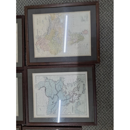 175 - A collection of 8 framed maps, to include Turkey, North America, South America, Australia & more.