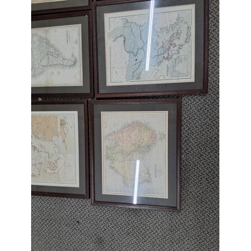 175 - A collection of 8 framed maps, to include Turkey, North America, South America, Australia & more.