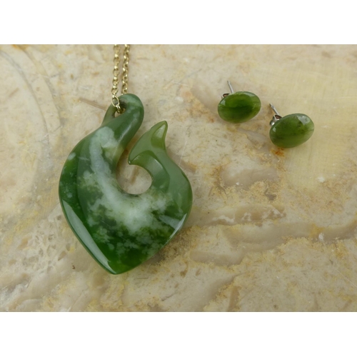 261 - A stunning Nephrite Jade set, to include pair of earrings & pendant on 9ct gold chain.