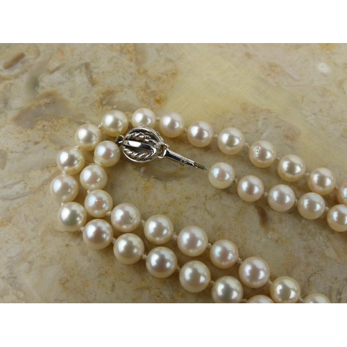 269 - A vintage pearl necklace & 2 pairs of pearl earrings.