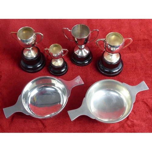 283 - A pair of pewter Quaich's & collection of miniature trophies.