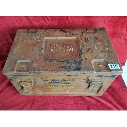 316 - A vintage metal ammo crate.