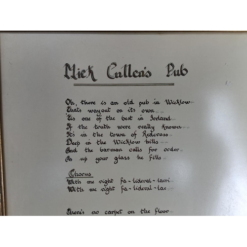 321 - A framed poem, 'Mick Cullen's Pub'.