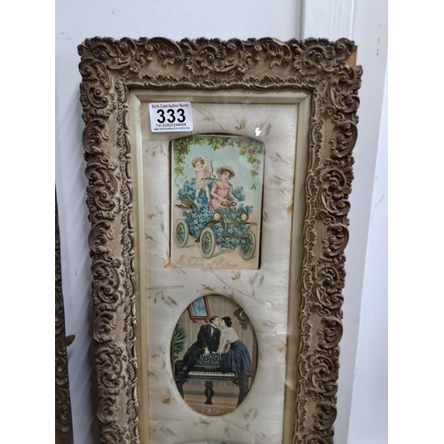 333 - 2 displays of antique cards, in highly decorative frames.